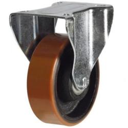 Heavy Duty 125mm Polyurethane on Cast Iron Large Plate Fixed Castor - 450kg Load