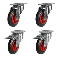 125mm Rubber Castor Wheels - 2 Swivel & 2 Swivel Braked (Set of 4)