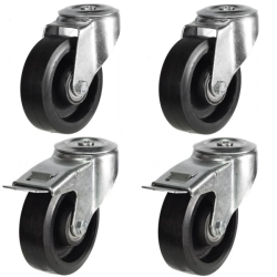 125mm Rubber on Cast Iron Castors - 570kg - Set of 4 (2 Swivel & 2 Swivel Braked)