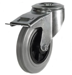Medium Duty Stainless Steel 125mm Non-Marking Grey Rubber Swivel Braked Castor - 100kg Load