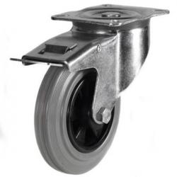 125mm medium duty braked castor grey rubber wheel