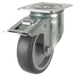 125mm medium duty braked castor grey rubber wheel