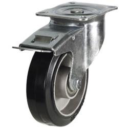 Medium Duty 150mm Elastic Rubber on Aluminium Swivel Braked Castor - 300kg Load
