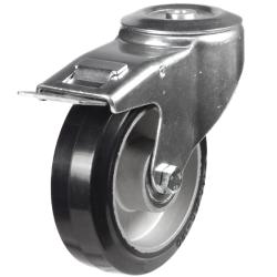Medium Duty 150mm Elastic Rubber on Aluminium Swivel Braked Castor - 300kg Load