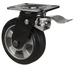 Heavy Duty 150mm Elastic Rubber on Aluminium Swivel Braked Castor - 300kg Load