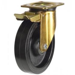 Heavy Duty 150mm Rubber on Cast Iron Swivel Braked Castor - 400kg Load