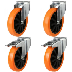 150mm Polyurethane on Nylon Bolt Hole Castors - 1050kg - Set of 4 (2 Swivel & 2 Swivel Braked)