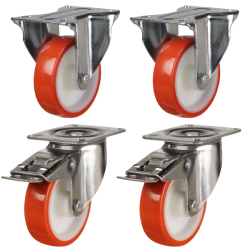 150mm Polyurethane on Nylon Castors - 840kg - Set of 4 (2 Fixed & 2 Swivel Braked)
