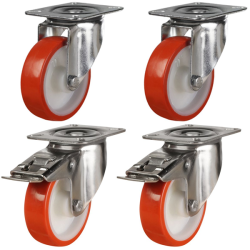 150mm Polyurethane on Nylon Castors - 840kg - Set of 4 (2 Swivel & 2 Swivel Braked)