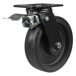 Heavy Duty 150mm Rubber on Cast Iron Swivel Braked Castor - 400kg Load