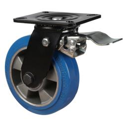 Heavy Duty 160mm Elastic Polyurethane on Aluminium Swivel Braked Castor - 500kg Load
