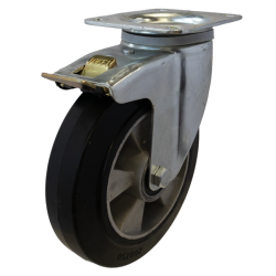 Heavy Duty 160mm Elastic Rubber on Aluminium Swivel Castor - 350kg Load