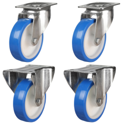 200mm Elastic Polyurethane on Nylon Castors - 750kg - Set of 4 (2 Swivel & 2 Fixed)