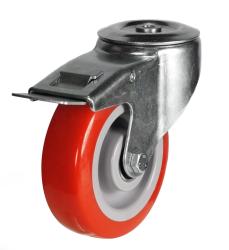 Medium Duty 200mm Polyurethane on Nylon Swivel Braked Castor - 350kg Load