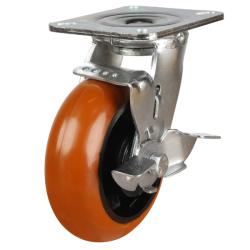 Heavy Duty 200mm Polyurethane on Cast Iron Swivel Castor - 500kg Load