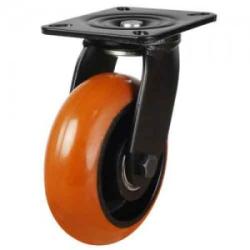 Heavy Duty 200mm Polyurethane on Cast Iron Swivel Castor - 500kg Load