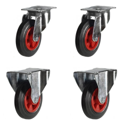 200mm Rubber Castor Wheels - 2 Swivel & 2 Fixed (Set of 4)