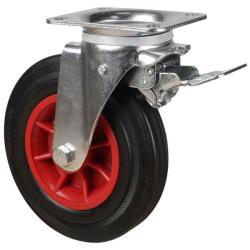 200mm Rubber Tyre On Plastic Centre with Leading Brake Castors