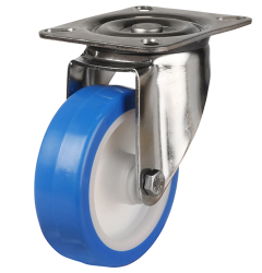 Medium Duty Stainless Steel 200mm Elastic Polyurethane on Nylon Swivel Castor - 250kg Load