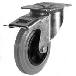 200mm medium duty braked castor grey rubber wheel