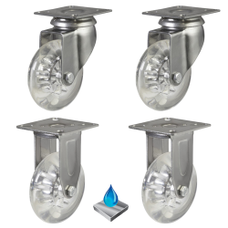 50mm Non-Marking Synthetic Stainless Steel Castors - 150kg - Set of 4 (2 Swivel & 2 Fixed) 50mm Non-Marking Synthetic Stainless Steel Castors - 150kg - Set of 4 (2 Swivel & 2 Fixed)