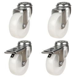 50mm Polypropylene Bolt Hole Castors - 40kg - Set of 4 (2 Swivel & 2 Swivel Braked)
