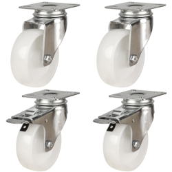 50mm Polypropylene Castors - 120kg - Set of 4 (2 Swivel & 2 Swivel Braked)