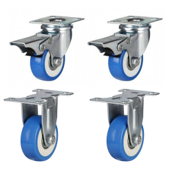50mm Polyurethane Castor Wheels - 2 Fixed & 2 Swivel Braked (Set of 4)