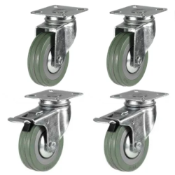 75mm Grey Rubber Castors - 2 Swivel & 2 Swivel Braked (Set of 4)