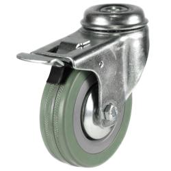 Light Duty 75mm Non-Marking Grey Rubber Swivel Braked Castor - 50kg Load