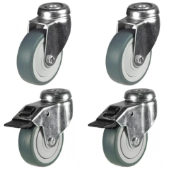 100mm Non-Marking Rubber Bolt Hole Castors - 2 Swivel & 2 Swivel Braked (Set of 4)