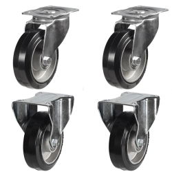 80mm Elastic Rubber Castors - 300kg - Set of 4 (2 Swivel & 2 Fixed) 80mm Elastic Rubber Castors - 300kg - Set of 4 (2 Swivel & 2 Fixed)