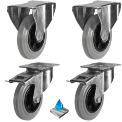80mm Non-Marking Rubber Stainless Steel Castors - 195kg - Set of 4 (2 Fixed & 2 Swivel Braked) 80mm Non-Marking Rubber Stainless Steel Castors - 195kg - Set of 4 (2 Fixed & 2 Swivel Braked)
