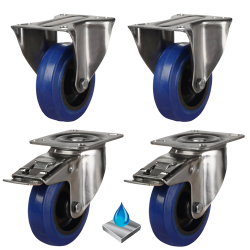 80mm Non-Marking Rubber Stainless Steel Castors - 450kg - Set of 4 (2 Fixed & 2 Swivel Braked) 80mm Non-Marking Rubber Stainless Steel Castors - 450kg - Set of 4 (2 Fixed & 2 Swivel Braked)