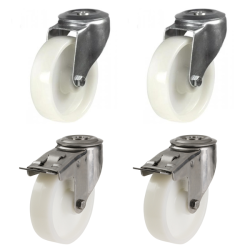 80mm Nylon Bolt Hole Castors - 2 Swivel & 2 Swivel Braked (Set of 4)