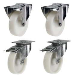 80mm Nylon Castors - 2 Fixed & 2 Swivel Braked (Set of 4)