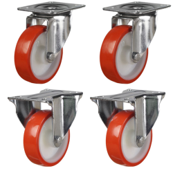 80mm Polyurethane on Nylon Castors - 300kg - Set of 4 (2 Swivel & 2 Fixed)