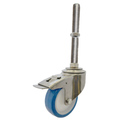Medium Duty Stainless Steel 80mm Elastic Polyurethane on Nylon Swivel Braked Castor 100kg Load