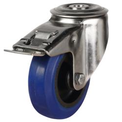 Medium Duty Stainless Steel 80mm Non-Marking Rubber Swivel Braked Castor - 150kg Load