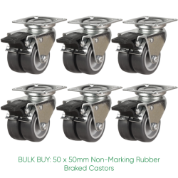 BULK BUY / 50mm Non-Marking Rubber Braked Castor | 60kg