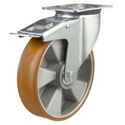 Heavy Duty 100mm Polyurethane on Aluminium Swivel Braked Castor - 250kg Load Heavy Duty 100mm Polyurethane on Aluminium Swivel Braked Castor - 250kg Load