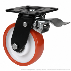 Heavy Duty 150mm Polyurethane on Nylon Swivel Braked Castor - 500kg Load