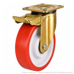 Heavy Duty 250mm Polyurethane on Nylon Swivel Braked Castor - 750kg Load
