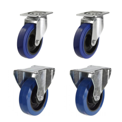 100mm Non-Marking Rubber Castor Wheels - 2 Swivel & 2 Fixed (Set of 4)