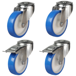 125mm Polyurethane Nylon Castors - 525kg - Set of 4 (2 Swivel & 2 Swivel Braked)
