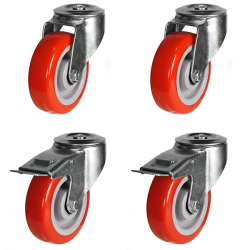 150mm Polyurethane Nylon Castors - 1050kg - Set of 4 (2 Swivel & 2 Swivel Braked)