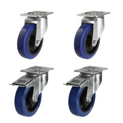 80mm Non-Marking Rubber Castor Wheels - 2 Swivel & 2 Swivel Braked (Set of 4)