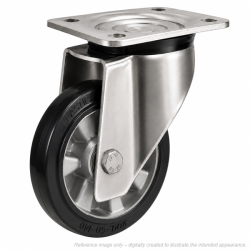 Heavy Duty Stainless Steel 125mm Elastic Rubber on Aluminium Swivel Castor - 250kg Load