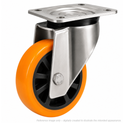 Heavy Duty Stainless Steel 125mm Polyurethane on Nylon Swivel Castor - 380kg Load
