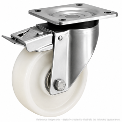 Heavy Duty Stainless Steel 150mm Nylon Swivel Braked Castor - 800kg Load